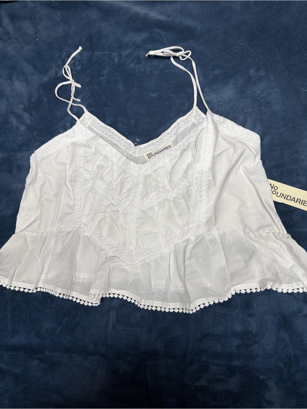 No Boundaries White Lace-Trim Ruffled Camisole